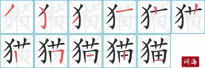 猫字怎么写图解